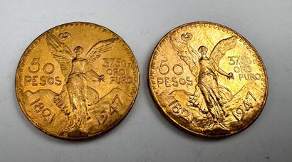 Deux pièces de 50 pesos or 1947