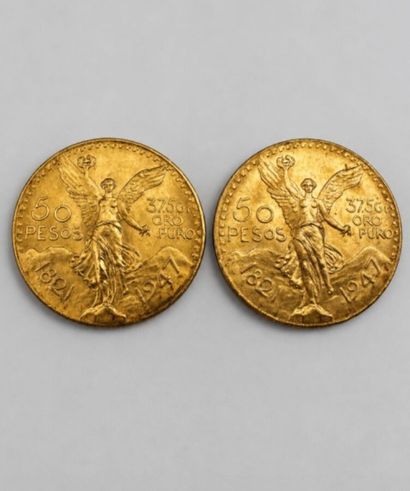 Deux pièces de 50 pesos or 1947