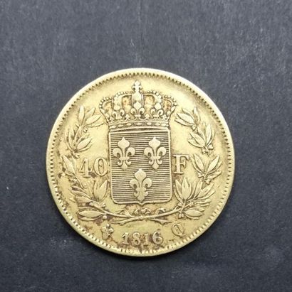 Pièce de 40 Fr Louis XVIII or, 1816, 
Poids...