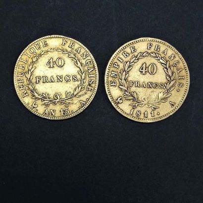 2 pièces de 40 fr or Napoléon - An 13 et...