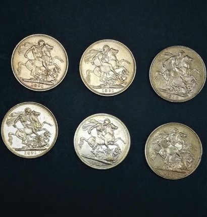 6 pièces Souverain, Victoria Jubilé (1888,...