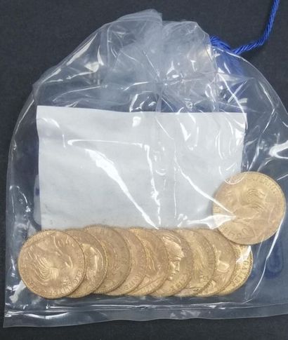 Lot de 10 pièces de 20 francs or