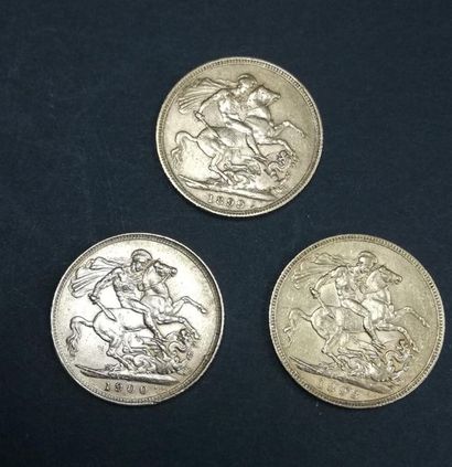 3 pièces or Souverain, Victoria Veuve (1898,...