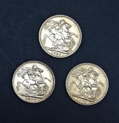 3 pièces or Souverain, Victoria Veuve (1898,...