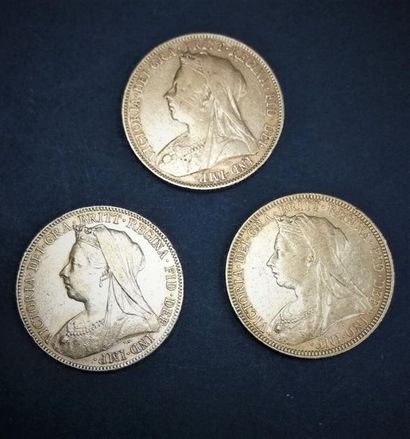 3 pièces or Souverain, Victoria Veuve (1898,...