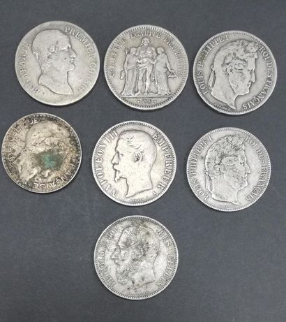 Lot de 6 pièces de 5 fr divers état en argent...