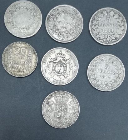 Lot de 6 pièces de 5 fr divers état en argent...