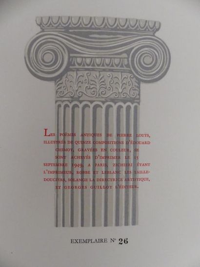 LOUS (Pierre). POÈMES ANTIQUES. Paris, Guillot,...