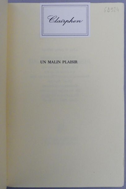 BLONDIN (Antoine). UN MALIN PLAISIR. Paris,...