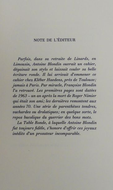 BLONDIN (Antoine). UN MALIN PLAISIR. Paris,...
