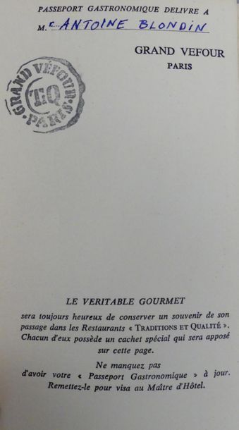 [BLONDIN (Antoine)]. PASSEPORT GASTRONOMIQUE....