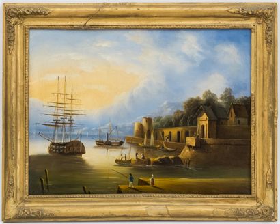 FRENCH SCHOOL, 19th century

The busy port

Oil...
