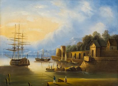 FRENCH SCHOOL, 19th century

The busy port

Oil...