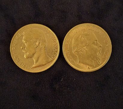 2 Coins of 100 Fr gold Monaco, 1886-1896