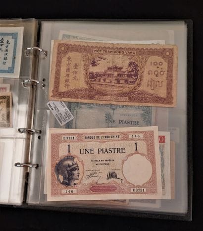 A binder of 46 banknotes of the former French...