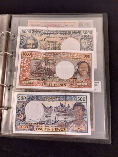 A binder of 46 banknotes of the former French...
