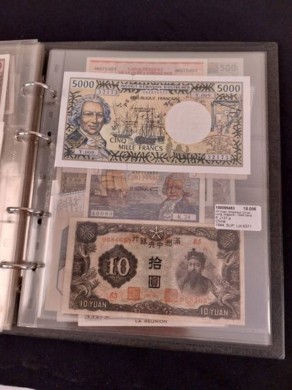 A binder of 46 banknotes of the former French...
