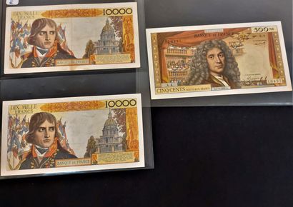 3 banknotes including: 1 bill of 500 new...