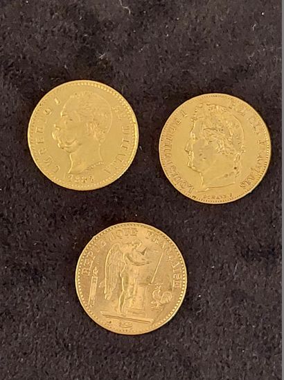3 pieces of 20 Fr gold Genoa, Louis Philippe,...
