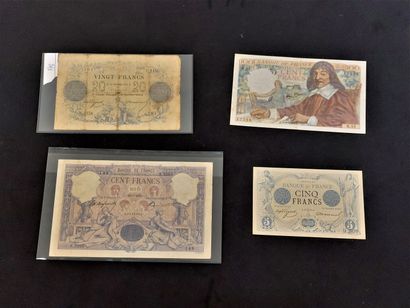 Lot of 4 French banknotes including: 1 20...