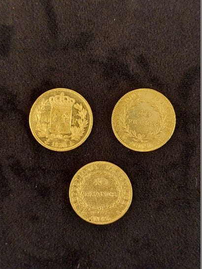 3 coins of 40 Fr gold Napoleon I and Charles...