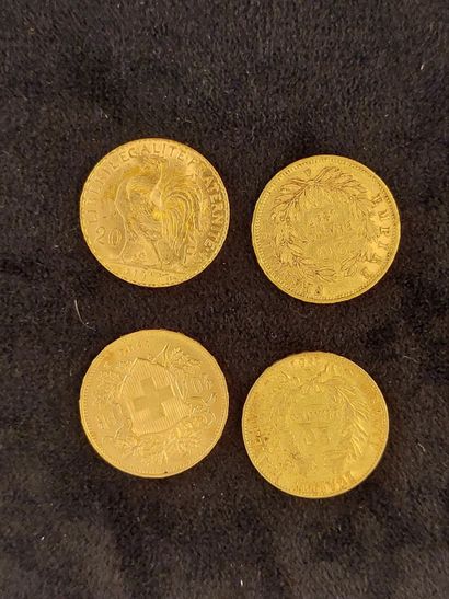4 coins of 20 Fr Napoleon III, Ceres, Coq,...