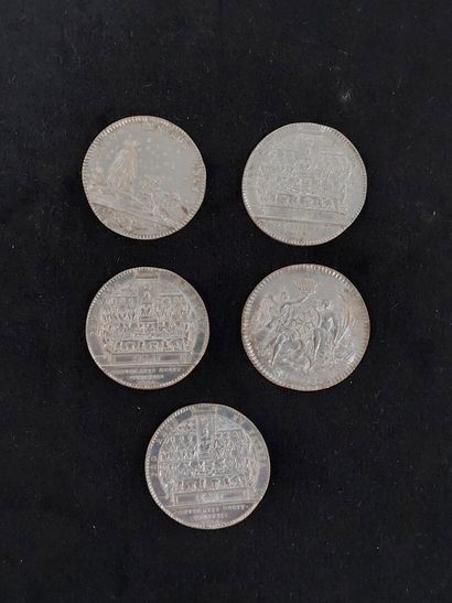Lot of five silver tokens :Languedoc including...