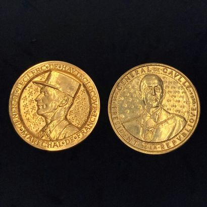 Lot of two medals in gilded bronze, Charles...