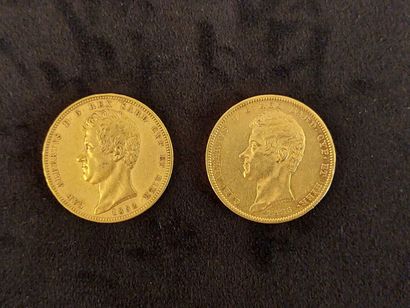 2 coins of 100 Lira Charles Albert gold,...