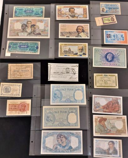 Lot of 22 French banknotes including 2 bills...