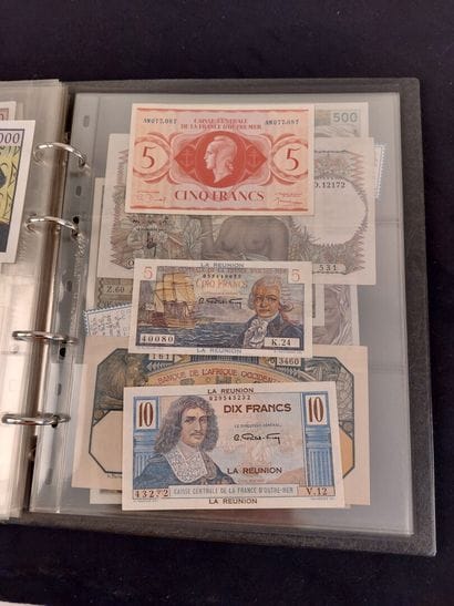 A binder of 46 banknotes of the former French...