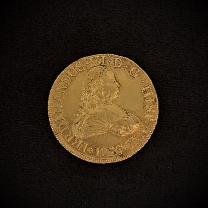 Gold coin of 1756, Santiago, Chile, 8 Escudos....