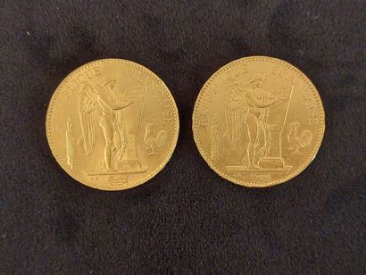 2 coins of 100Fr gold Genie, 3rd Republic...