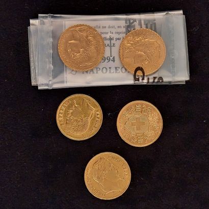 5 pieces of 20 Fr gold