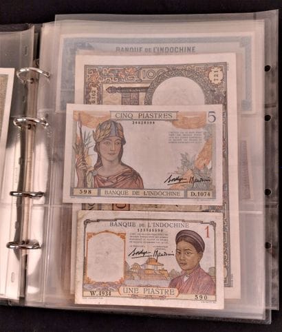 A binder of 46 banknotes of the former French...