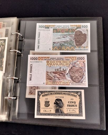 A binder of 46 banknotes of the former French...