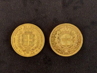 2 coins of 100 Lira Charles Albert gold,...