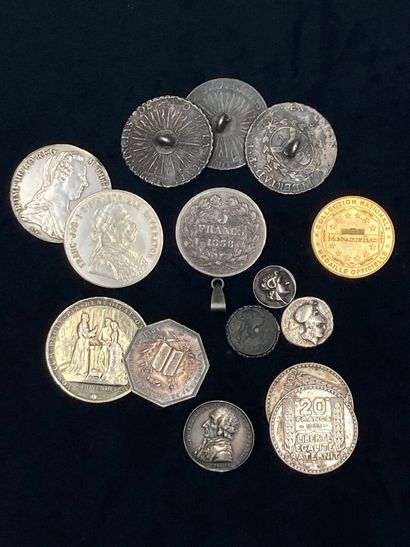 Lot of 10 silver coins, some mounted, four...
