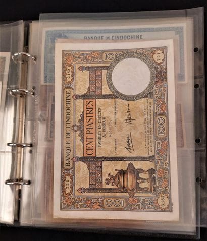 A binder of 46 banknotes of the former French...