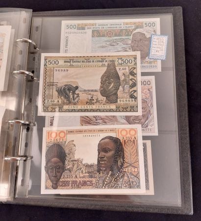 A binder of 46 banknotes of the former French...