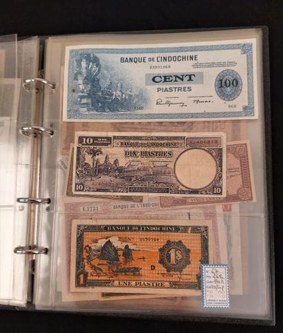 A binder of 46 banknotes of the former French...