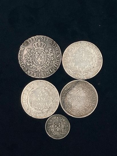 4 silver coins Napoleon I, Revolution, Louis...