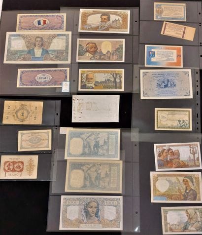 Lot of 22 French banknotes including 2 bills...