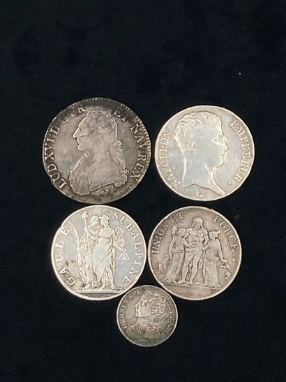 4 silver coins Napoleon I, Revolution, Louis...