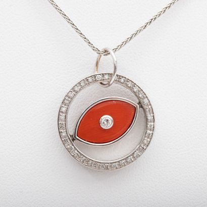 Coral and brilliant-cut diamonds pendant,...