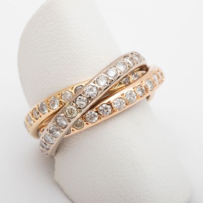 Triple wedding rings, three golds with brilliant-cut...