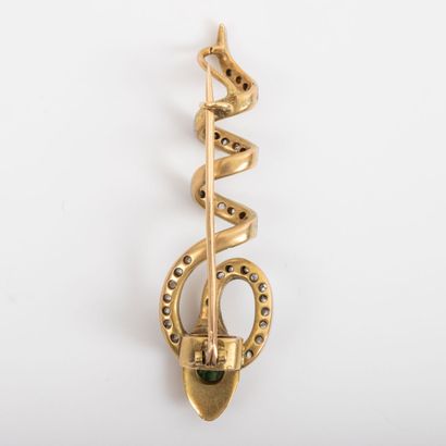 Caduceus brooch, green stone, rose cut diamonds...