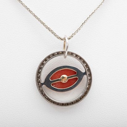 Coral and brilliant-cut diamonds pendant,...
