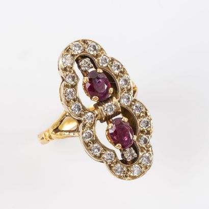 Ruby navette ring, brilliant-cut diamonds,...
