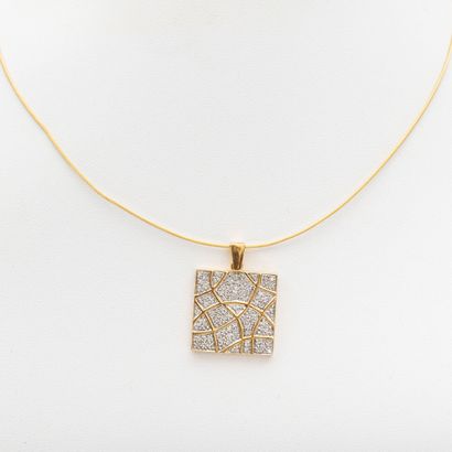 Gold toque necklace and square gold pendant,...